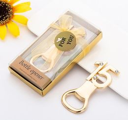 50pcslot 15th Design Golden beer bottle opener Number 15 opener for wedding Anniversary Birthday gifts2254203