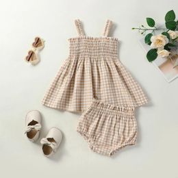 Clothing Sets Lovely Summer Infant Born Baby Girls Clothes Plaid Print Sleeveless Ruched Tanks Tops Ruffles Shorts Casual Outfits