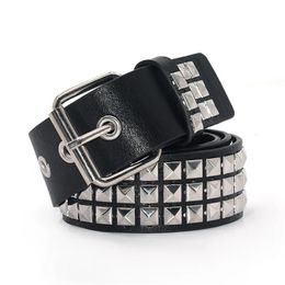 Square Bead Rivet Belt Metal Pyramid Straps Men and Women Punk Rock Hardware Jeans Designer Female Waist Belts 240109