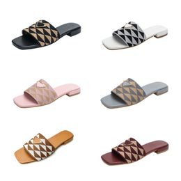 Summer beach embroidered slippers fabric designer slides Beige chalk White multicolor mules womens home Jacquard Flat Sandals casual flat slide 36-42