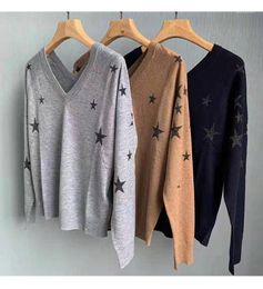 Women's Sweaters Women Double V-Neck Knitted Sweater Cashmere Long Sleeve Stars Jacquard Knitwear Jumper Female Pullover Tops