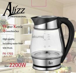 Electric Kettles Electric Kettle 1.7L Coffee Tea Kettle Borosilicate Glass Wide Opening Auto Shut-Off Cool Touch Handle LED Light YQ240109