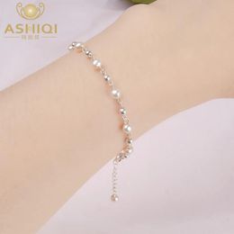 Bangles Ashiqi Natural Freshwater Pearl Bracelet Sterling Sier Bead Jewelery for Women