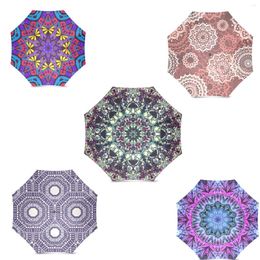 Umbrellas Glossy Blue And Purple Fractal Mandala Foldable Travel Umbrella For Women Aluminium Sun Rain Windproof Folding