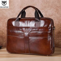 BULLCAPTAIN Leather Laptop Bag Top Layer 15 Mens Briefcase Work Business Travel 053 240109