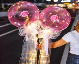 LED Luminous Balloon Rose Bouquet Transparent Bobo Ball Rose Valentines Day Gift Birthday Party Wedding Decoration Balloons CCA3058653700