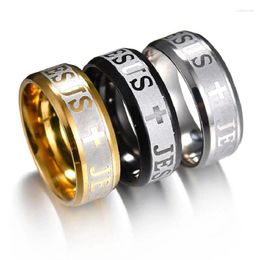 Cluster Rings MixMax 30pcs Jesus Silver Colour Black Golden Plated Cross Etching Stainless Steel Bands For Men Women Jewellery Wholesale