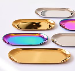 2395cm Nordic chic metal stainless steel Tray Storage brass oval storagetea tray goldsilverGradient Colour popular product dec3805384