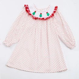 Girl Dresses Girlymax Winter Christmas Tree Smocked Dots Baby Girls Kids Children Clothes Twirl Knee Length Long Sleeve Dress