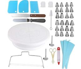 Cake Decorating Kits Supplies 52-in-1 Baking Accessories with Cake Turntable Stand, Numbered Cake Tips, Icing Smoother Spatula, Piping BJ