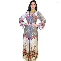 Ethnic Clothing Abayas Muslim Maxi Dress Women Embroidery V Neck Robes Summer Fashion Floral Print Elegant Arab Dubai Islamic Party