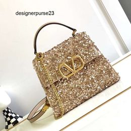 Diamond Purse v Crystal Wallet Leather Purse Designer bag Valen bags Bag Womens Inlaid Crystal Sliding Chain Handbag Brass Magnetic Buckle Luxury Diamond Purs Z 1Y2S