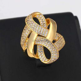 Cluster Rings Bride Talk Luxury Arab Nigerian Twisted Line Bold Rings With Zirconia Stones 2020 Women Engagement Party High Quality Jewelry YQ240109