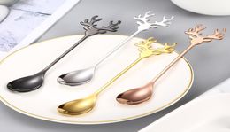 1Set Stainless Steel Spoon With Deer Head Shape Handle Christmas Party Elk Coffee Dessert Spoon Exquisite Tableware3822819