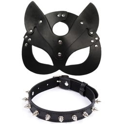 Porn Fetish Head Mask Whip BDSM Bondage Restraints PU Leather Cat Halloween Mask Roleplay Sex Toy For Men Women Cosplay Games 240109