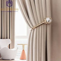 Modern Beige Velvet Curtain for Living Dining Room Bedroom Australian Cashmere Blackout Custom Door Window Drape Decor 240109