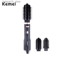 Hair Dryers Kemei 2 in 1 Hair Dryer Hot Air Brush Styler Volumizer Straightener Curler Comb Roller Electric Ion Blow Dryer Brush One-step Q240109