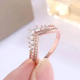 Cluster Rings Rose Gold Plated Princess Wish With Clear CZ Fashion Jewelry Ring For Women