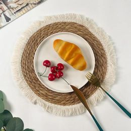 Table Mats Reusable Placemat Bohemian Round Straw Braided For Protection Heat-resistant Insulation Dishes Cooking