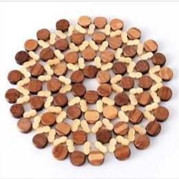 Insulation pad bamboo placemat Thicken round hollow table mat Kitchen cutlery pot anti-scalding bowl pad B637256A
