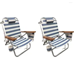 Camp Furniture Outdoor Multi-position Wooden Arm Beach Chair (set Of 2) Headrest Textile Fabric