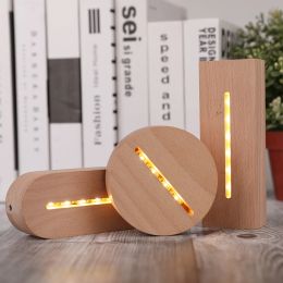 3D Wooden Lamp Base LED Square Round USB Night Light Bases For Acrylic Replacement Beech Table Holder Eco-Friendly warm lights 7 LL