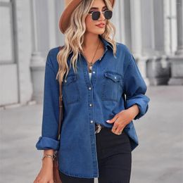 Women's Blouses Autumn Casual Jeans Shirts For Women Light Washed Blue Denim Loose Thin Full Sleeve Elegant Female Blouse Tops Outwear C5513