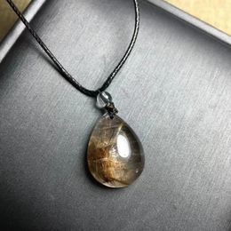 Decorative Figurines Wholesale Price Natural Golden Rutile Quartz Crystal Healing Drop Shape Pendant With Feather Line For Gift