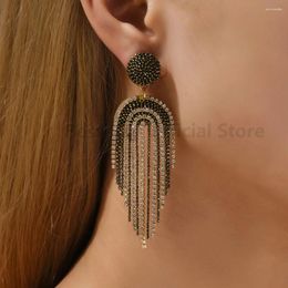 Dangle Earrings Retro Long Hanging For Women Boho Handmade Beads Luxury Shiny Rhinestones Geometric Tassel Big Pendants Fashion Jewellery