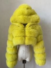 BEIZIRU Winter Women Real Fox Fur Coat Hooded Red Silver Raccoon Zipper Top Luxury Natural Girl Jackets 240108