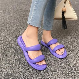 Slippers 2024 Ins Women's Ladies Outwearing Flat Soft Sole Non-slip Beach Shoes Adult Candy Colour EVA Sandals