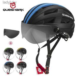 Cycling Helmets QUESHARK Men Women Ultralight Cycling Helmet MTB Road Bike Bicycle Motorcycle Riding Removable Transparent Lens Safely Cap QE116L240109