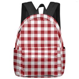 Backpack Pastoral Style Red White Plaid Women Man Backpacks Waterproof Travel School For Student Boys Girls Laptop Bags Mochilas