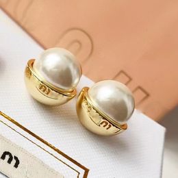 18k gold M brand letters designer earrings stud for women vintage luxury pearl round ball double side wear Chinese earring earings ear rings charm jewelry gift