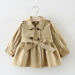 어린이 의류 소녀 코트 어린이 재킷 어린이 봄 가을 한국 스타일 귀여운 긴 트렌치 여자 아이 윈드 브레이커 240108