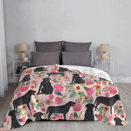 Blankets Black Lab Vintage Florals Pink Pattern Blanket For Sofa Bed Travel Labrador Dog Pet