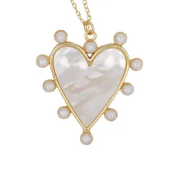 Pendant Necklaces Fashion Fairy Mirror White Colour Sea Shell Heart Round Shape Necklace Women's Simple Clavicle Chain Gold Plated Jewellery