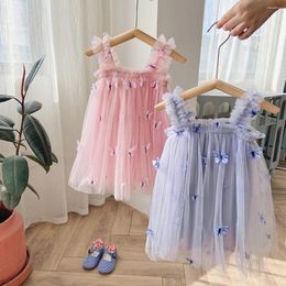 Girl Dresses South Korea Children's Butterfly Embroidery Gauze Girls Dress 2024 Summer Slip Princess Skirt Peng