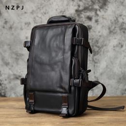 NZPJ Leather Men's Backpack First Layer Cowhide Leisure Business Travel Large Capacity Computer Bag Women's Schoolbag 240108