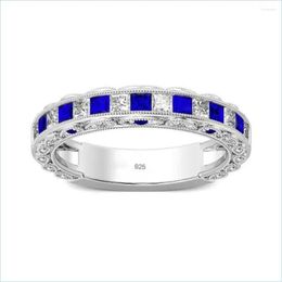 Cluster Rings Real Sterling Sier Ring Women Undefined Kpop Blue Sapphire with Cubic Zirconia Gemstones Fashion J