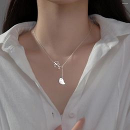 Pendants 2024 925 Sterling Silver Necklace Pendant Korean Version Fresh Branch Bird Cute Brushed Adjustable Clavicle Chain