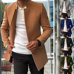 Khaki Black S XXL Trendy Men Suit Coat Formal Men Woollen Coats Long Sleeves Keep Warm Slimming Buttons Woollen Jacket Clothings 240109