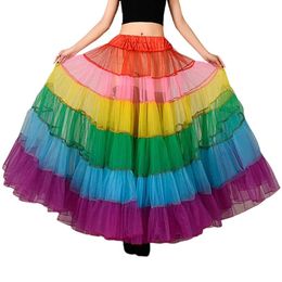 skirt Women Multicoloured Rainbow Aline Maxi Tutu Skirt Pleated Ruffle Floor Length Petticoat Hoopless Wedding Bridal Mesh Flared