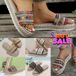 2024 Summer Wedges Slippers Women Platform High Heels Flip Flop Ladies Outdoor Beach Shoes Braided hemp Rope Wedge Slipper