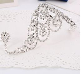 New Fashion White Diamond Hand Chian Jewelry Silver Chain Women Bride Silver Charm Bridal Accessories Wedding Hand Bracelets Weddi5362220