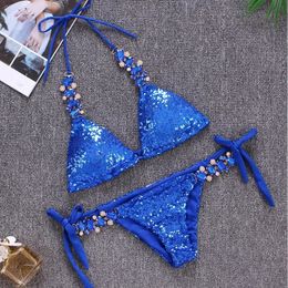 Shiny Sexy Bikinis Swimsuit With Rhinestones Women Swimwear Female Push Up Bikini Beach Swim Wear Bathing Suits Pool Bather 240109