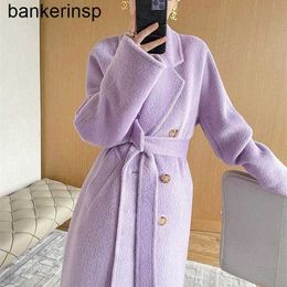 Cashmere Coat Maxmaras Labbro Coat 101801 Pure Wool Maillard Double-sided Cashmere Women's Mid length Suli Alpaca Hair Thickened Wool Autumn and Winter0MOV