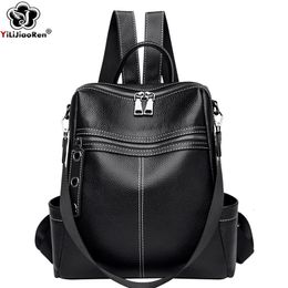 Fashion COW Leather Backpack Women Genuine Leather Rucksack Ladies Bagpack Large School Bag Simple Shoulder Bags Female Mochila 240106