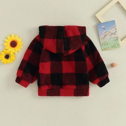 Jackets Toddler Baby Boy Girl Clothes Fleece Plaid Long Sleeve Hoodie Sweatshirt Half Zip Hooded Coat Warm Winter Outfit