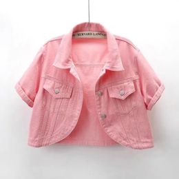Spring Summer Women Denim Jacket Solid Colour Casual Short Coat Female Sleeve Pink Jean Outerwear Chaquetas 240109